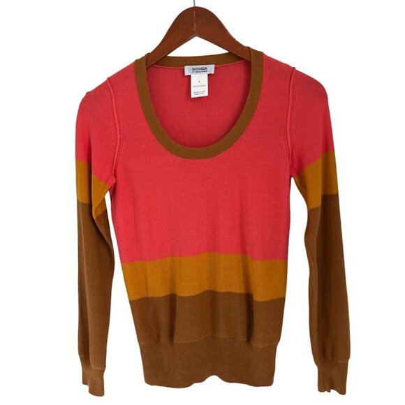 Sonia Rykiel Womens Striped Scoop Neck Sweater S 100% Cotton Pink/Yellow/Brown L - Picture 1 of 7